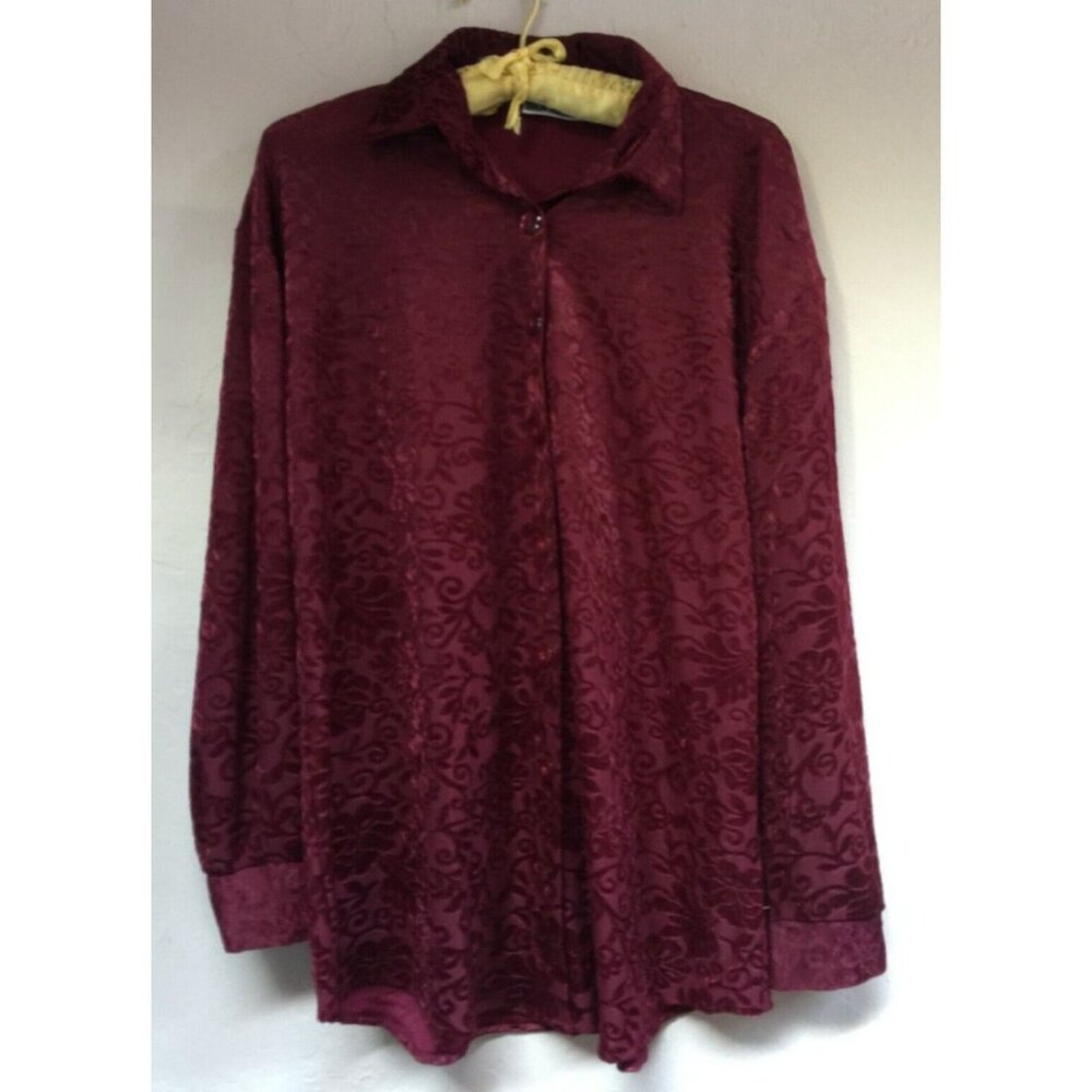 Vintage Sunbelt Womens Medium Button Down Shirt Top Long Sleeves Floral Maroon